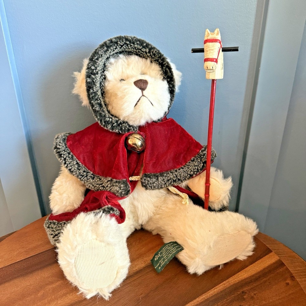 Russ Berrie Father Christmas Bear From The Past 14" Jointed Plush Red‎ Cape